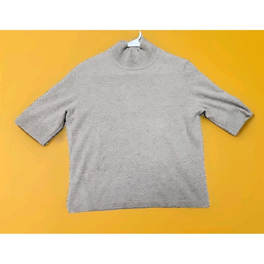 Ann Taylor Cashmere L Sweater 2 Ply Cashmere Short Sleeve Mock‎ Neck Beige Vtg